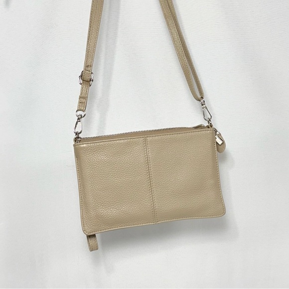 Befen Genuine Leather Beige Taupe Crossbody Wristlet Clutch Bag Wallet - Picture 3 of 9